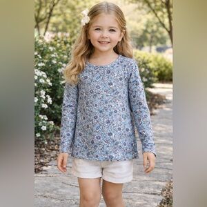 Btween Girls Blue Floral Long Sleeve Top | Size 4/5